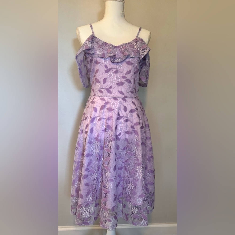 Purple A-Line Flutter Sleeve Dress for Weddings